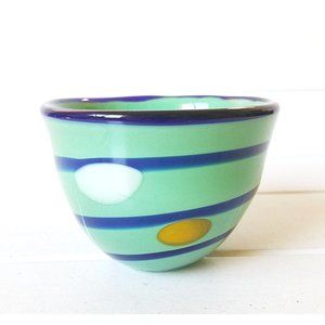 Soholm Kunstglas  Moeslund Design Small Bowl, Blue Swirl Dots  Denmark